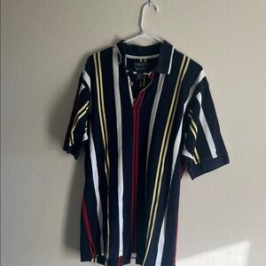 Men's Striped Polo Shirt - Navy, White, Yellow, Red
